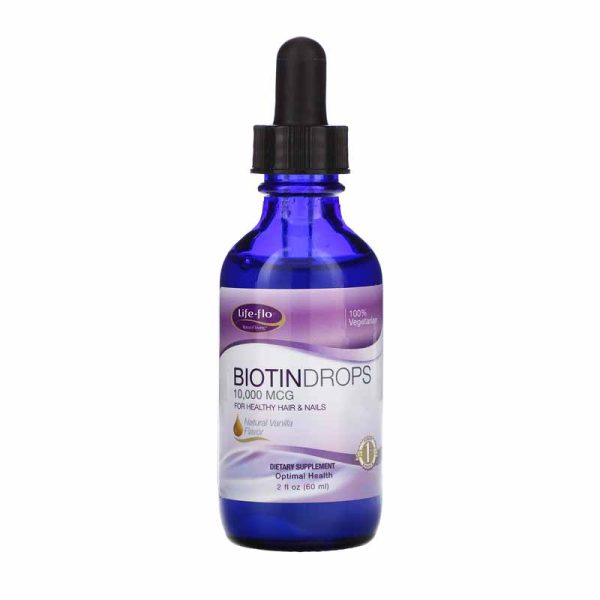 Biotin Drops For Healthy Hair Nails Natural Vanilla Flavor 10000 mcg 2 fl oz 60 ml